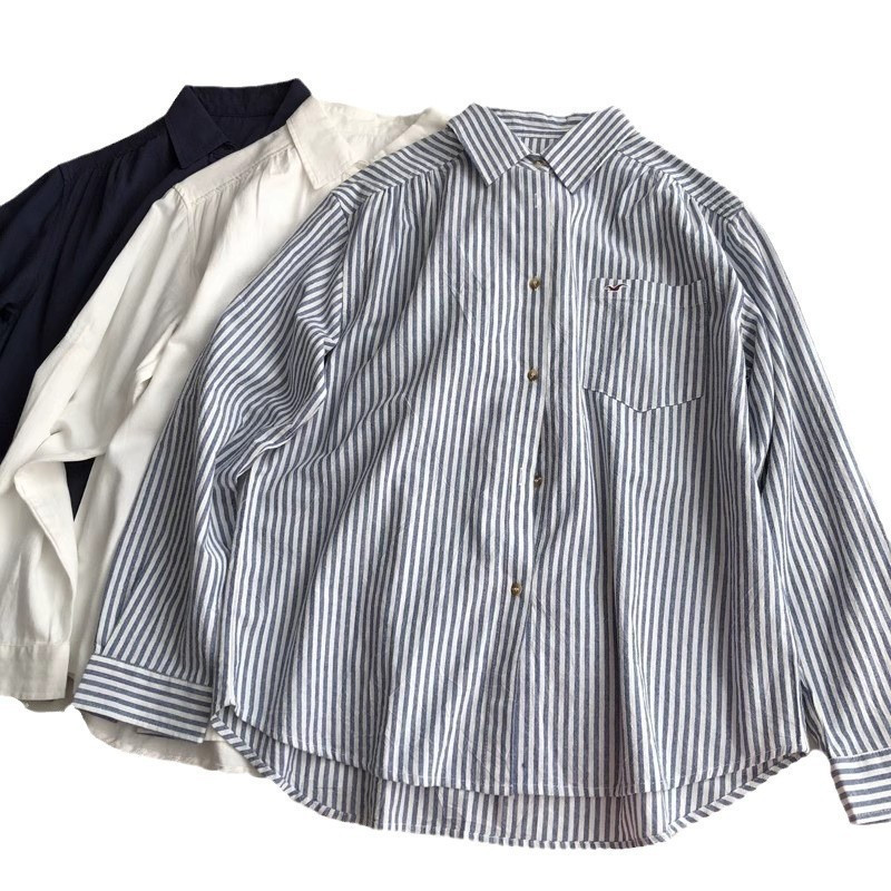 2026 Spring & Autumn Korean Style Commuter Shirt for Women — Turn-Down Collar, Pocket, Embroidery, Single-Breasted Long Sleeve